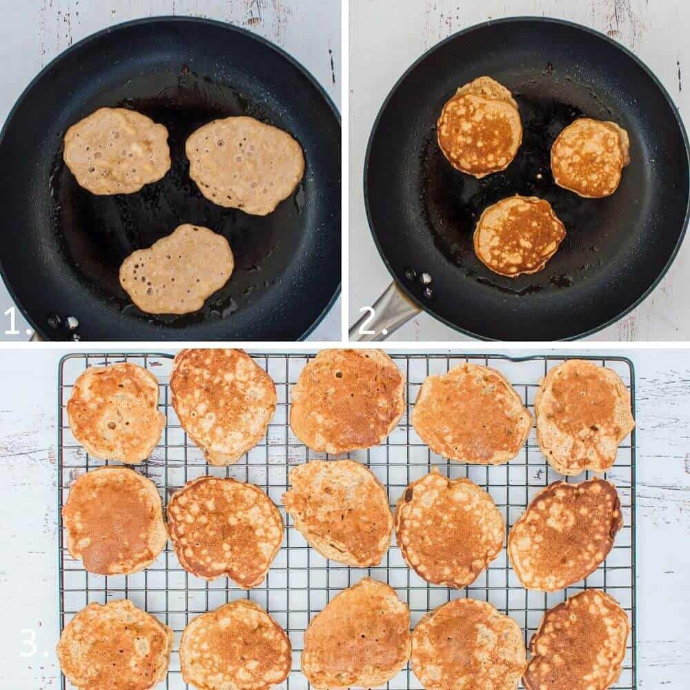 Cooking banana pikelets in a pan