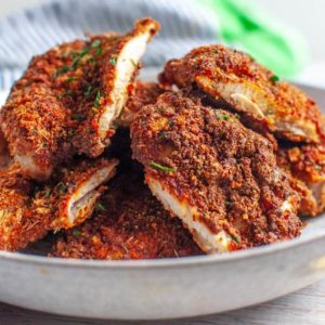 chopped smoked paprika chicken piled in a bowl