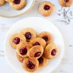 Coconut jam drops made with spelt flour and containing no refined sugars.