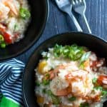 Healthy light and creamy garlic prawn and tomato risotto.