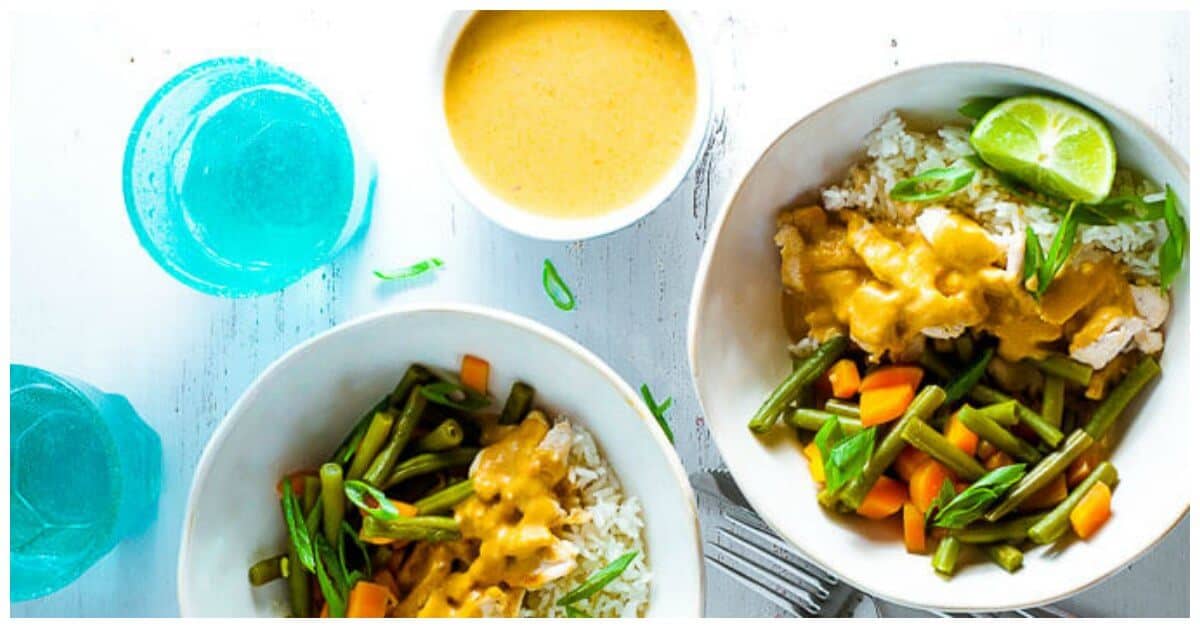 Chicken Satay Curry with Rice and Steamed Veg | My Sugar ...