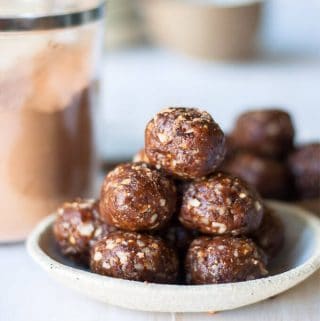 Healthy no bake sugar free bliss balls in a bowl