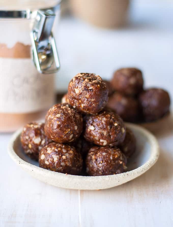 12 low calorie energy balls on a plate