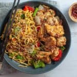 Salt and chilli chicken with noodles