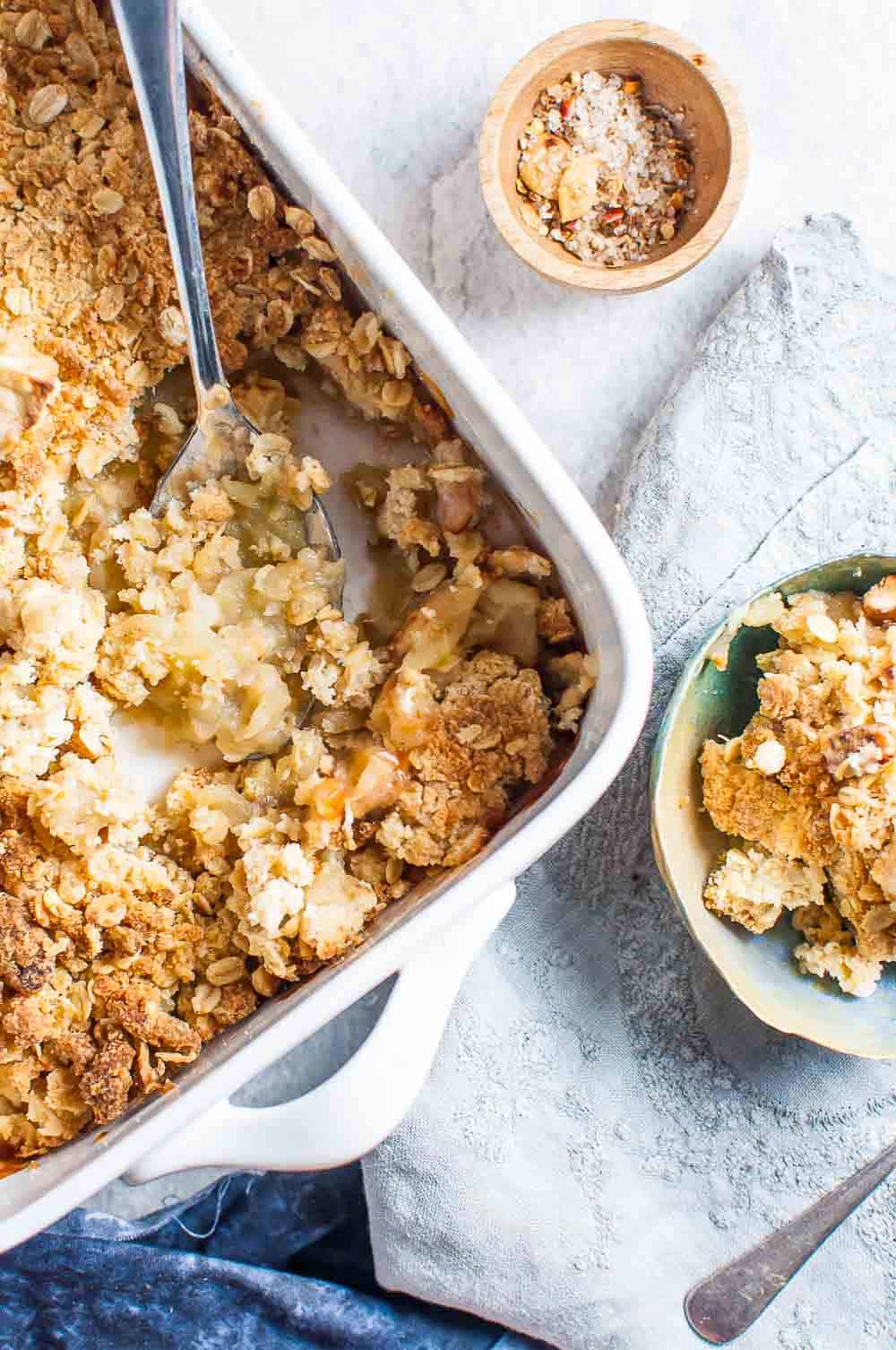 Sugar Free Apple Crumble in a baking dish