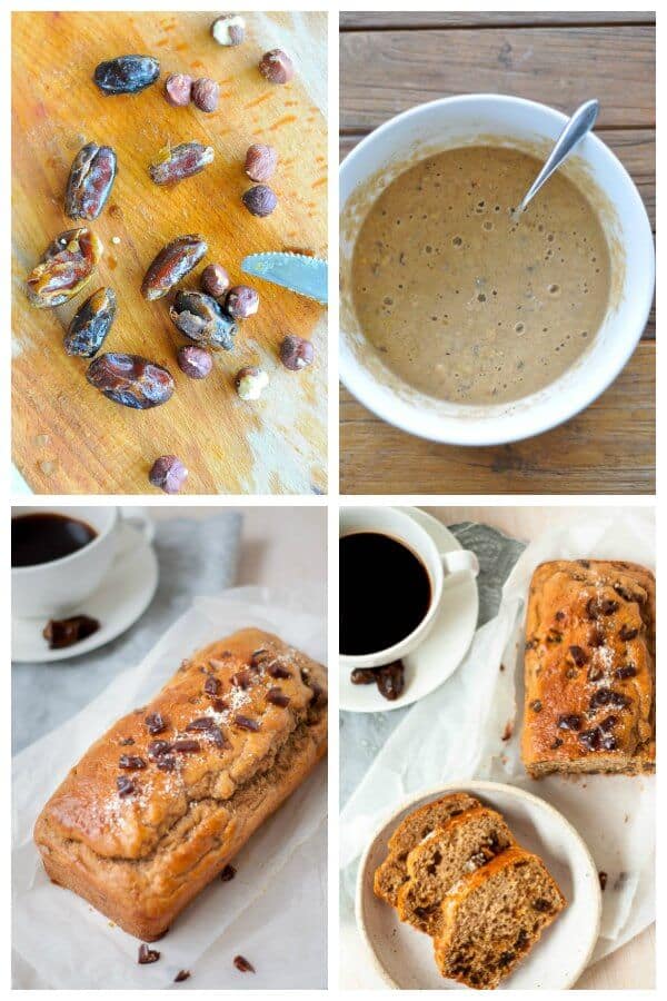 Healthy date loaf preparation photo collage