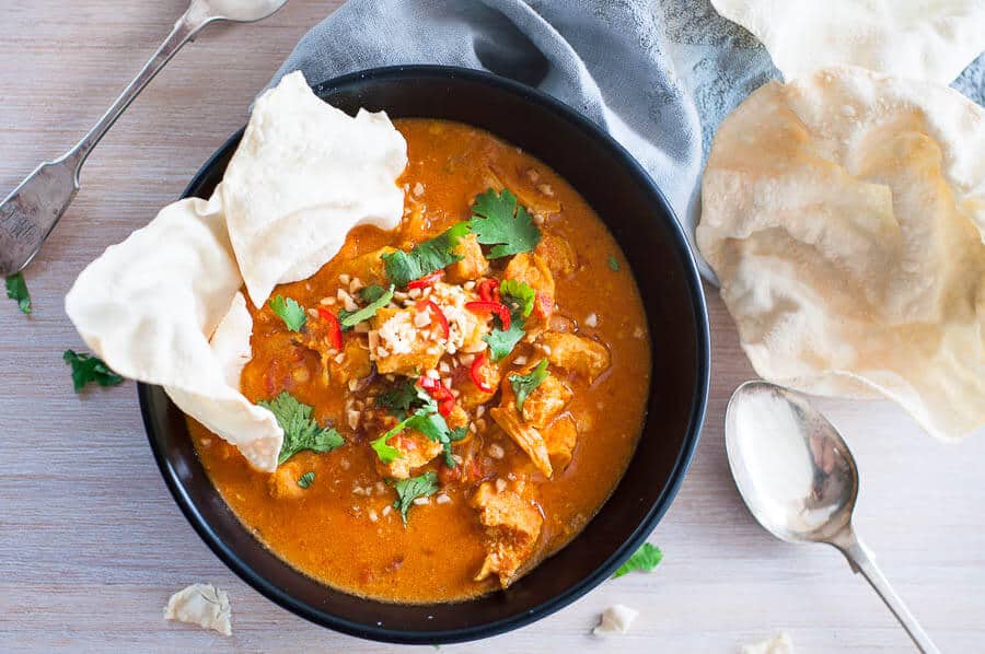 pressure cooker chicken curry overhead photo