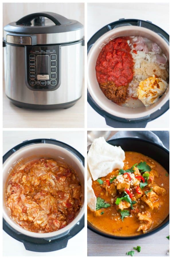 Pressure cooker chicken curry photo preparation collage