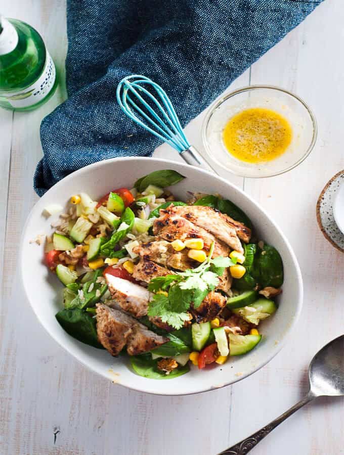 Clean Eating Chicken salad in a white bowl