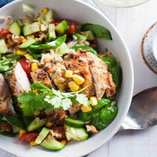 Clean Eating Chicken salad in a white bowl