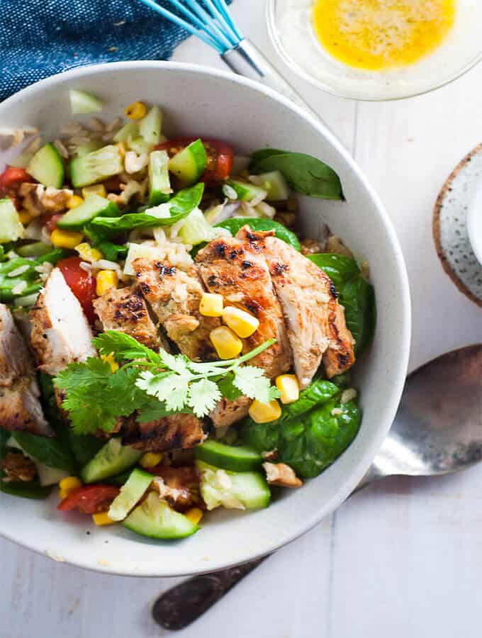 Clean Eating Chicken salad in a white bowl
