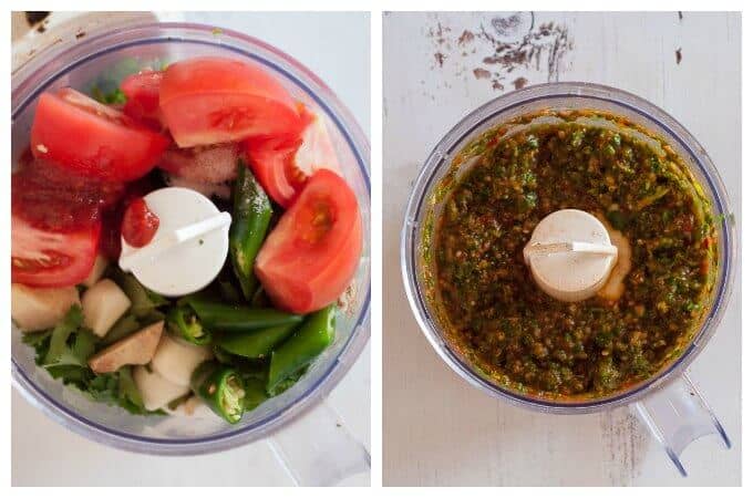 fresh vegetables in a food processor