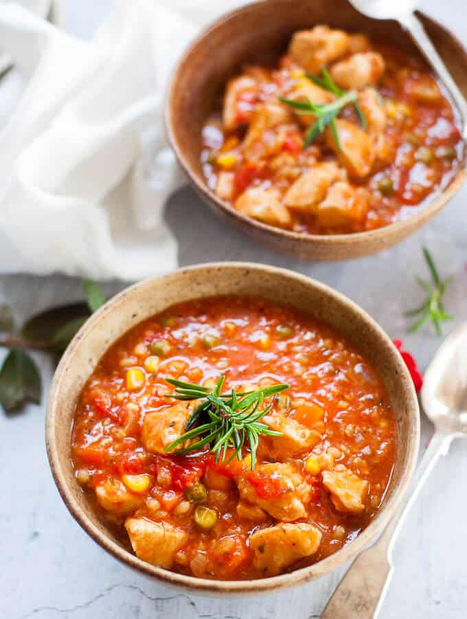 2 bowls of pressure cooker chicken stew side angle