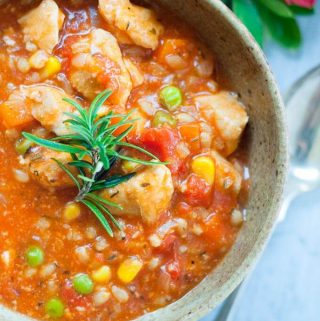 a bowl of pressure cooker chicken stew close up