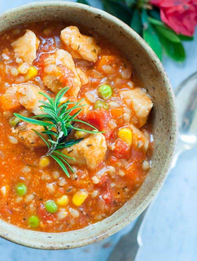 a bowl of pressure cooker chicken stew close up 