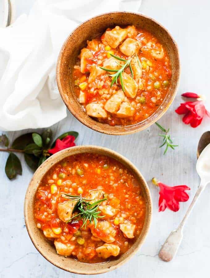 2 bowls of pressure cooker cihcken stew overhead