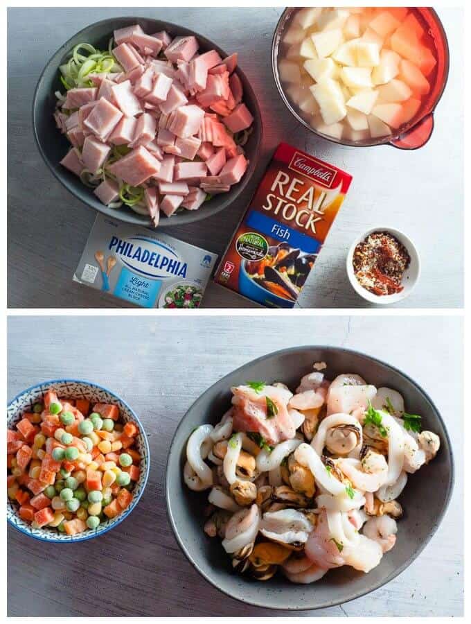 Seafood Chowder with cream cheese ingredients