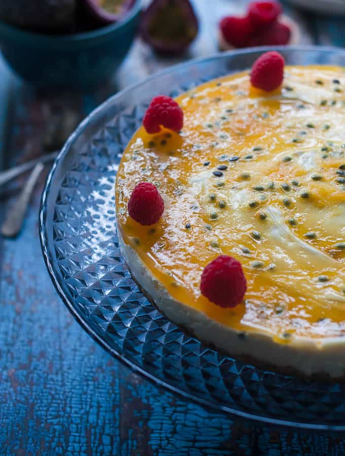 No Bake Passionfruit Cheesecake on a plate