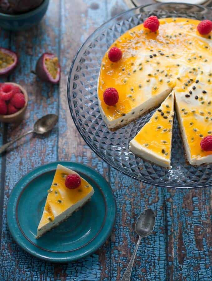 No Bake Passionfruit Cheesecake sliced