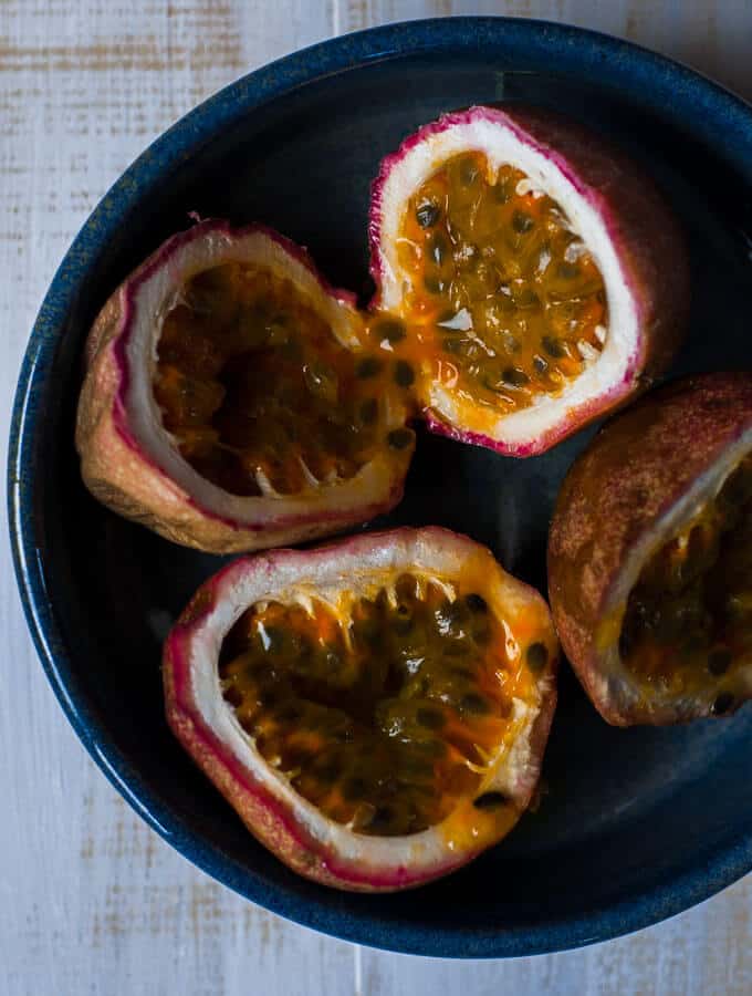 a bowl of chopped passionfruit