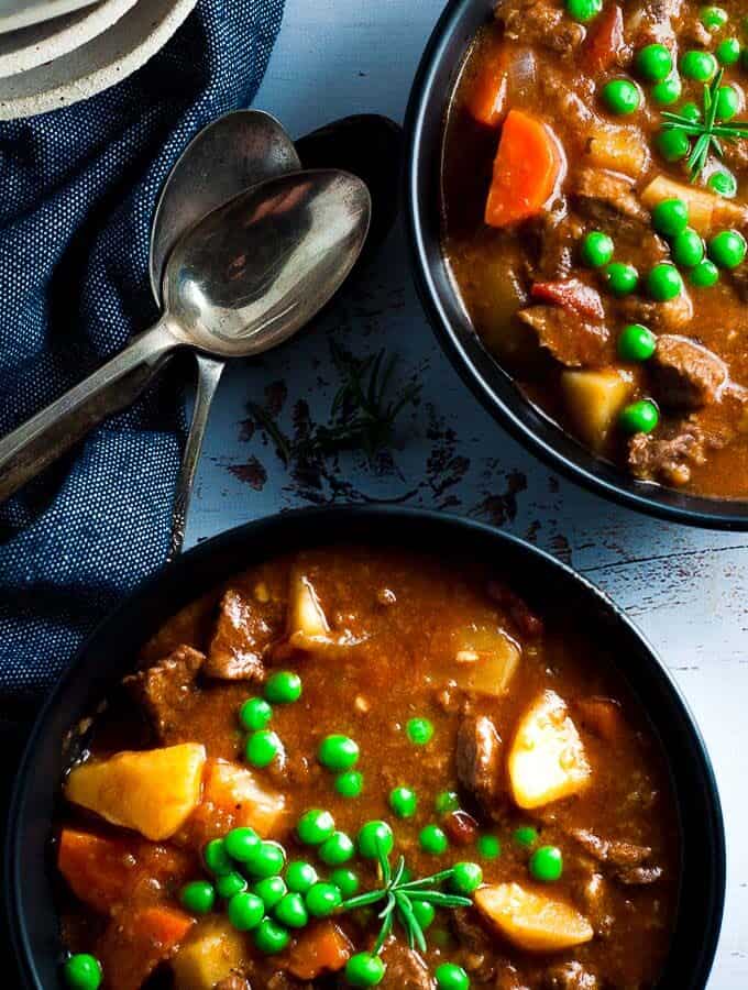 overhead close up of pressure cooker lamb stew