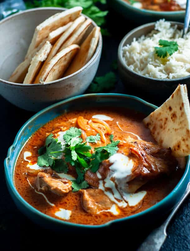 pressure cooker butter chicken with nan bread