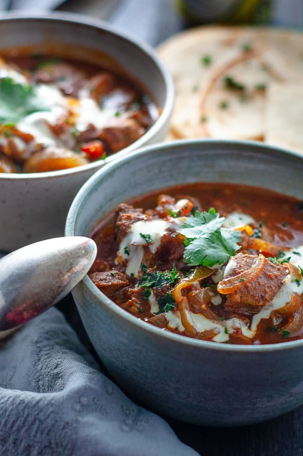 A bowl of Beef Rogan Beef Josh