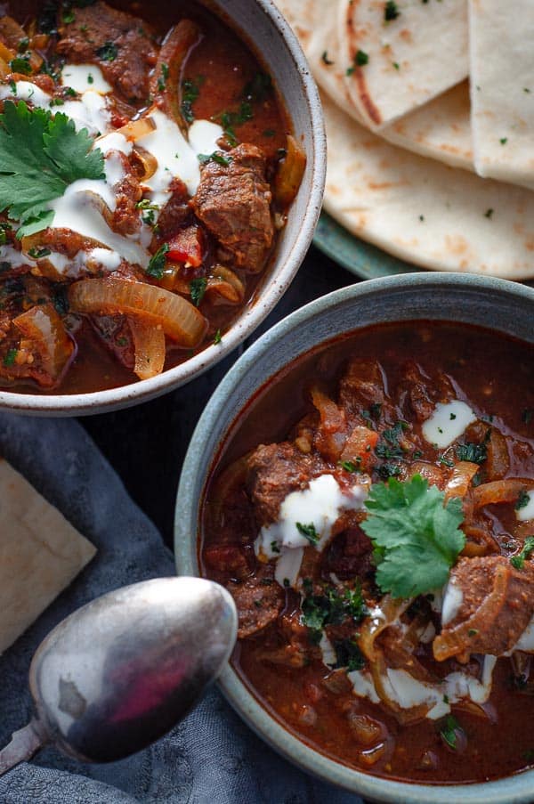 Beef Rogan Josh in two bowls ready to eat