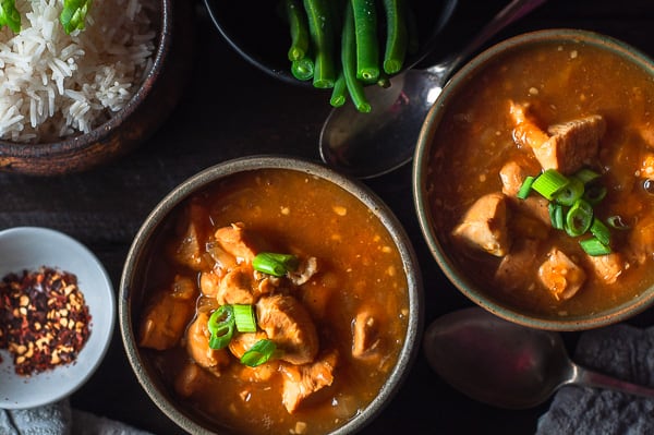 Two bowls of Pressure Cooker Apricot Chicken