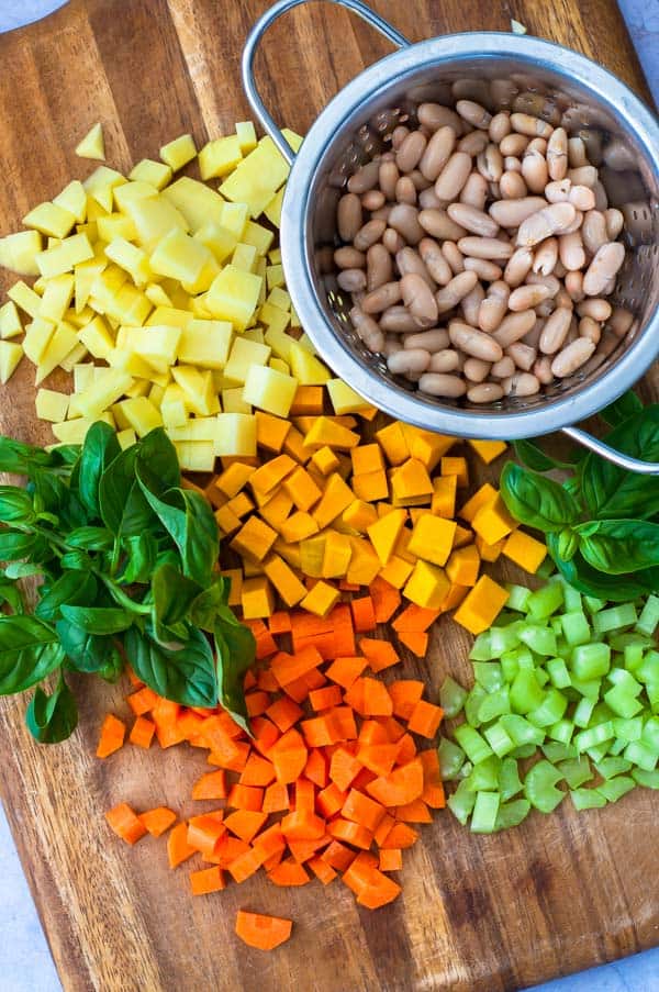 Chopped vegetables on a cutting board