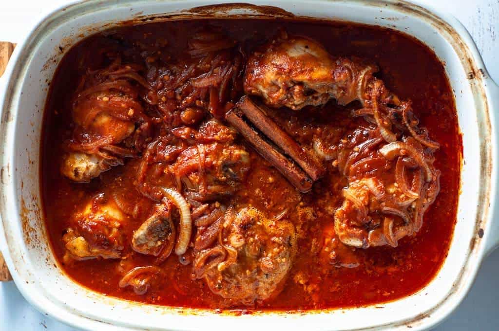 butter chicken in casserole dish