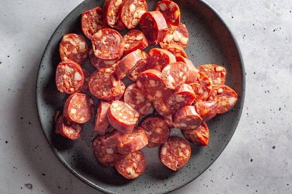 chorizo on a grey plate