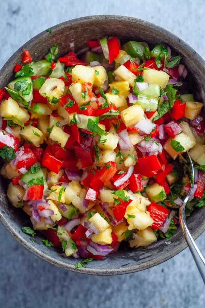 a bowl of pineapple salsa