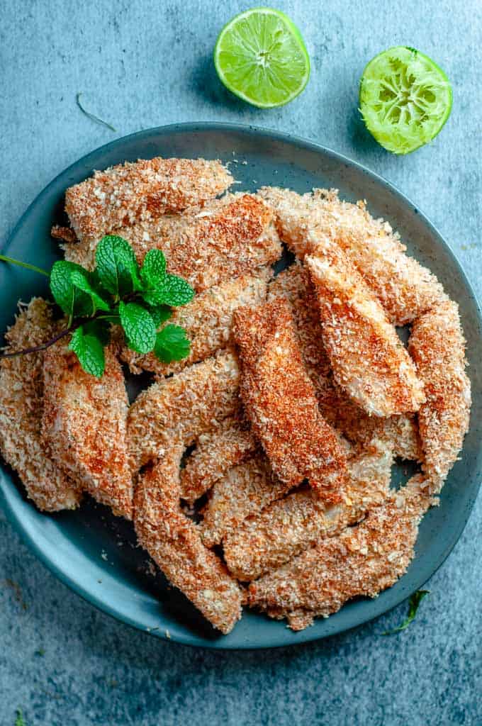 crumbed Fish pieces on a plate