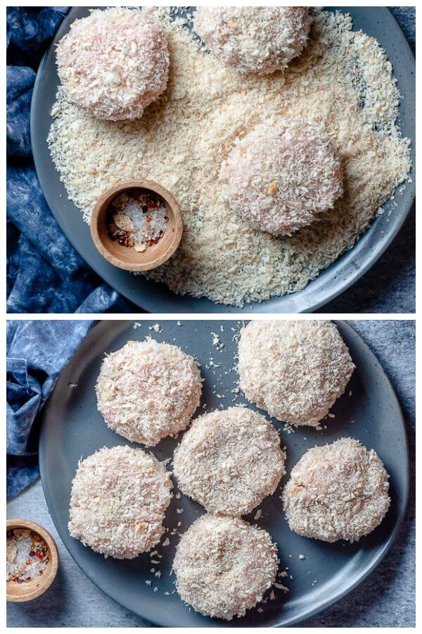 uncooked chicken rissoles on a plate