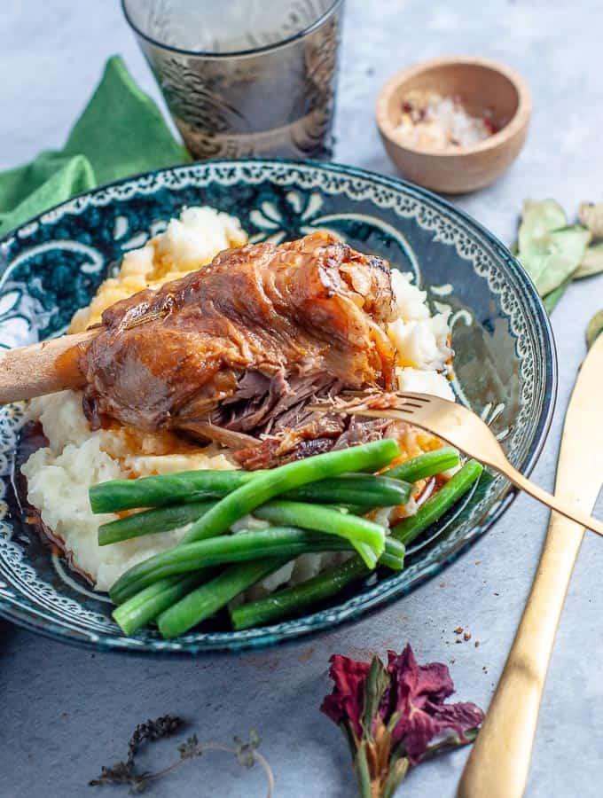 Pressure cooker lamb shanks with beans and mash