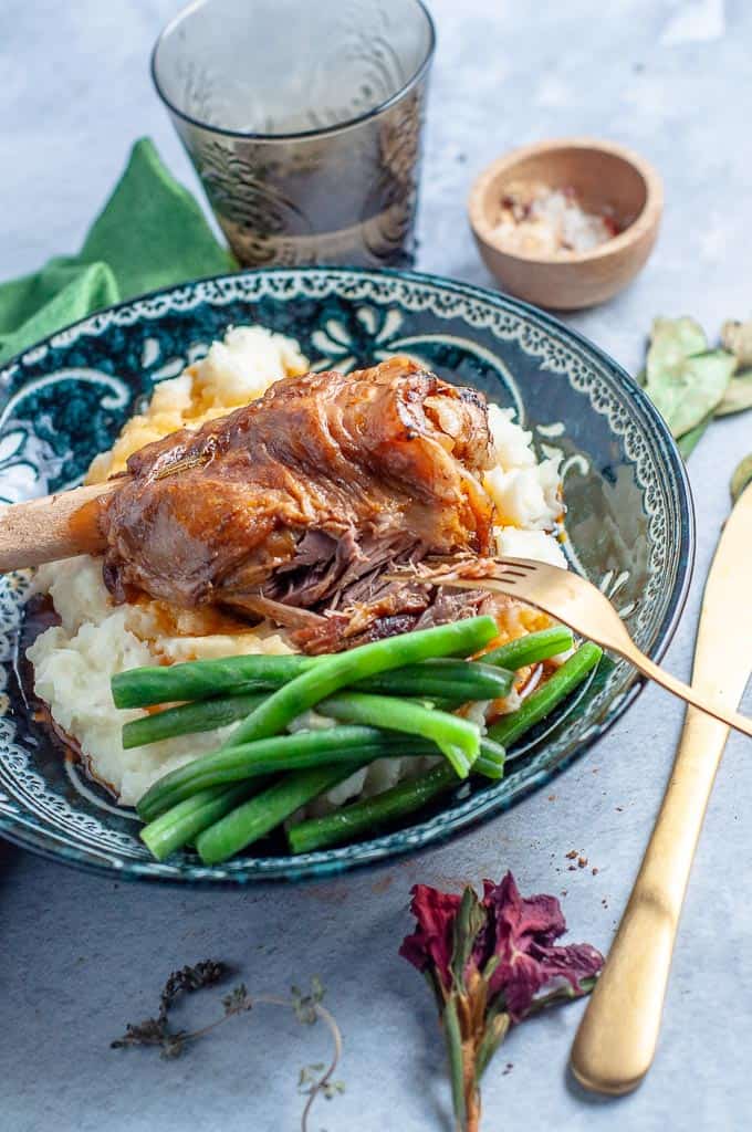 Pressure cooker lamb shanks with fork