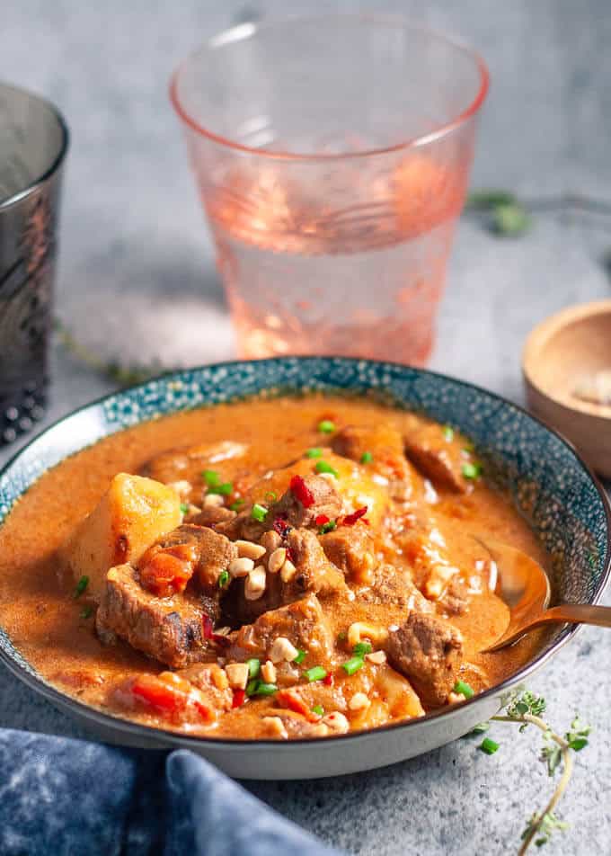 Beef Rendang Pressure Cooker in a blue bowl