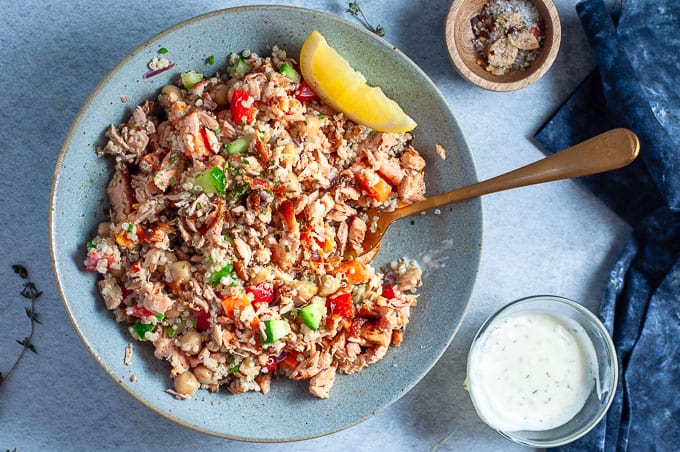 Smashed Salmon Quinoa Salad 