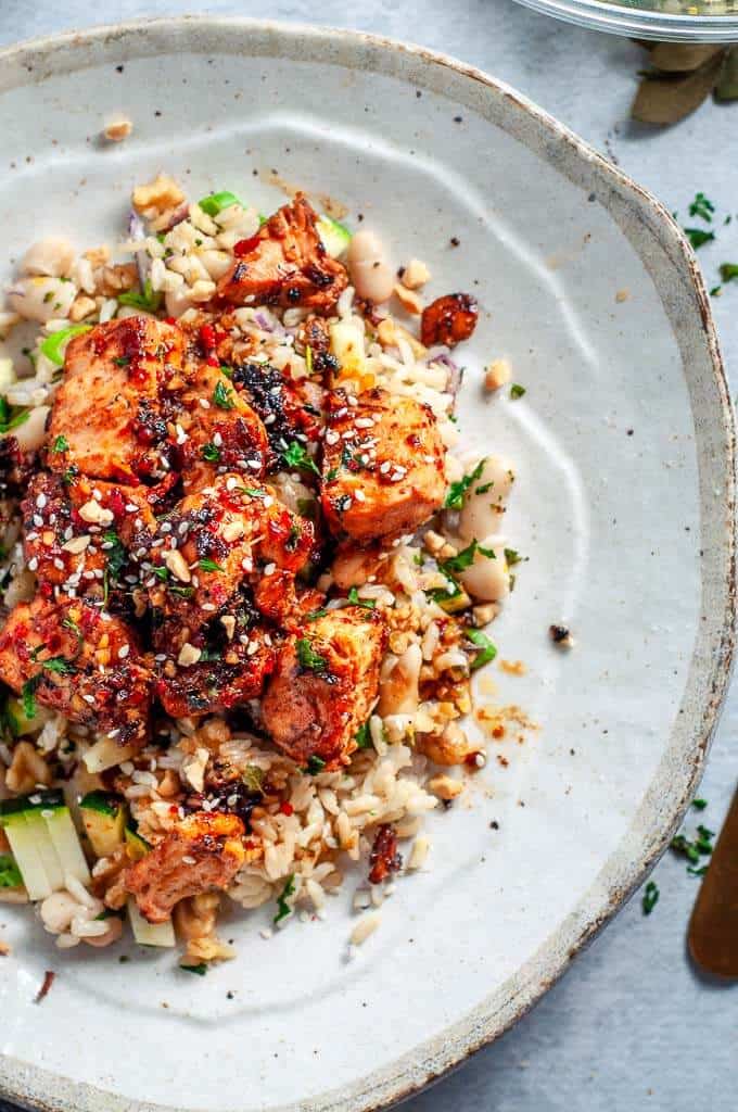 Healthy Asian Salmon with brown rice salad