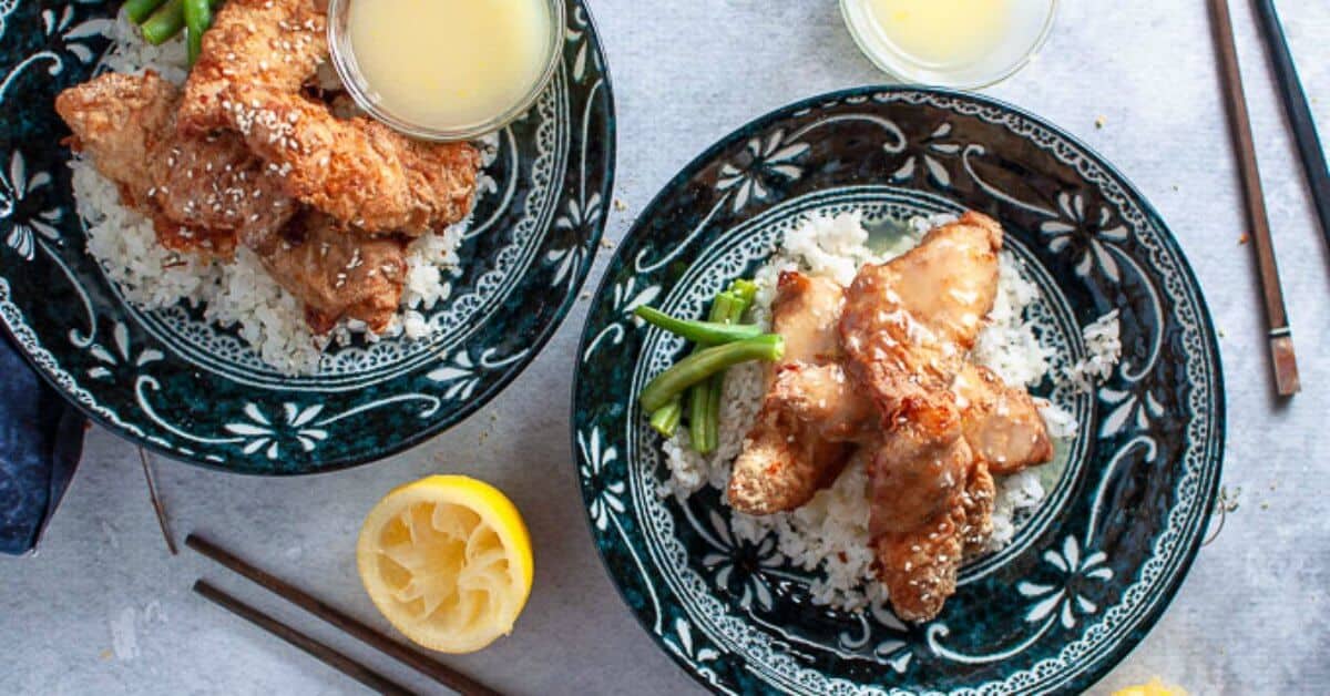 Healthy Oven Baked Asian Lemon Chicken & Sticky Rice