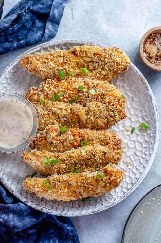 panko oven baked chicken tenders on a plate