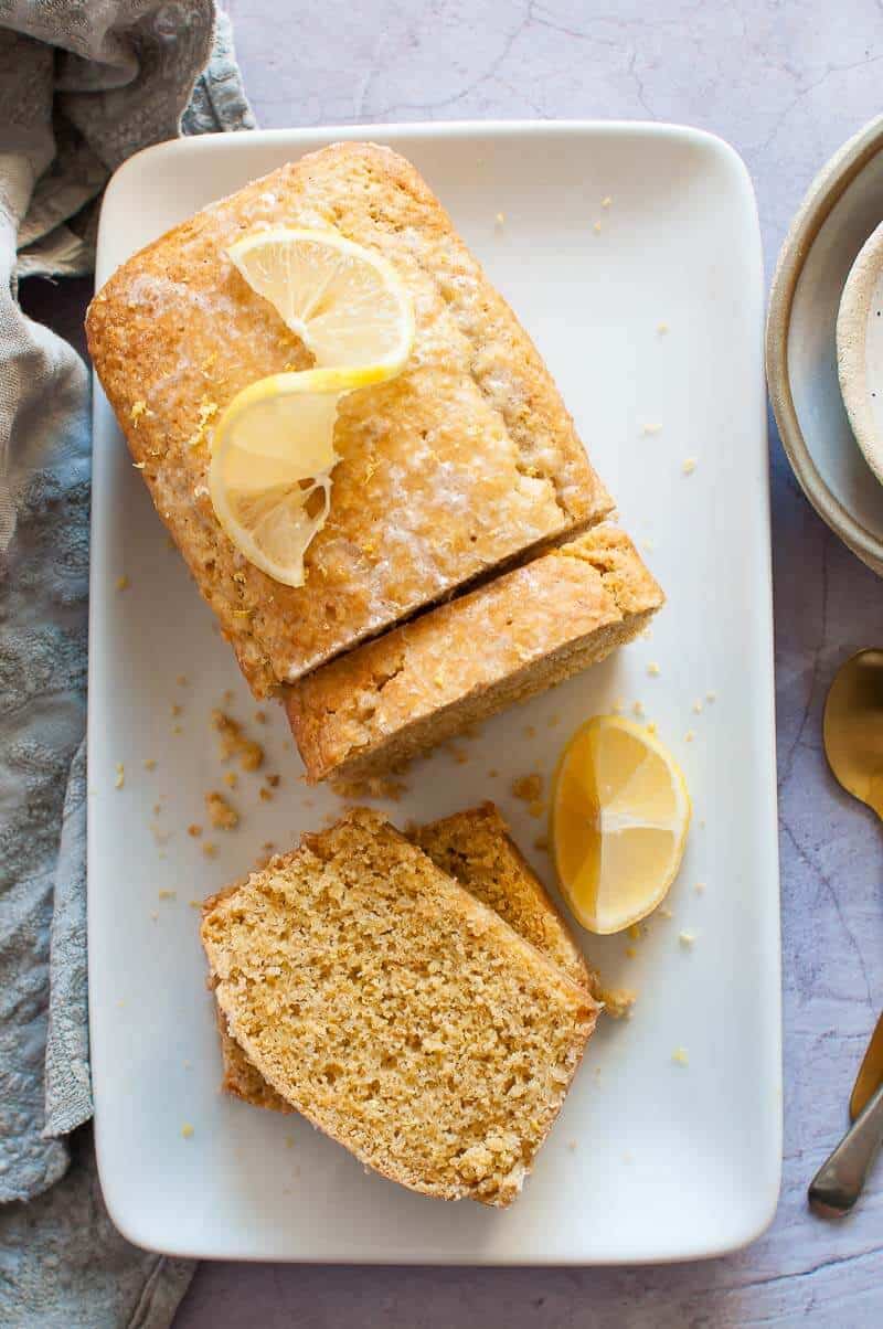 Sugar Free Lemon Loaf on a white plate