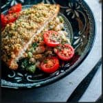 walnut crumbed salmon with butter bean salad