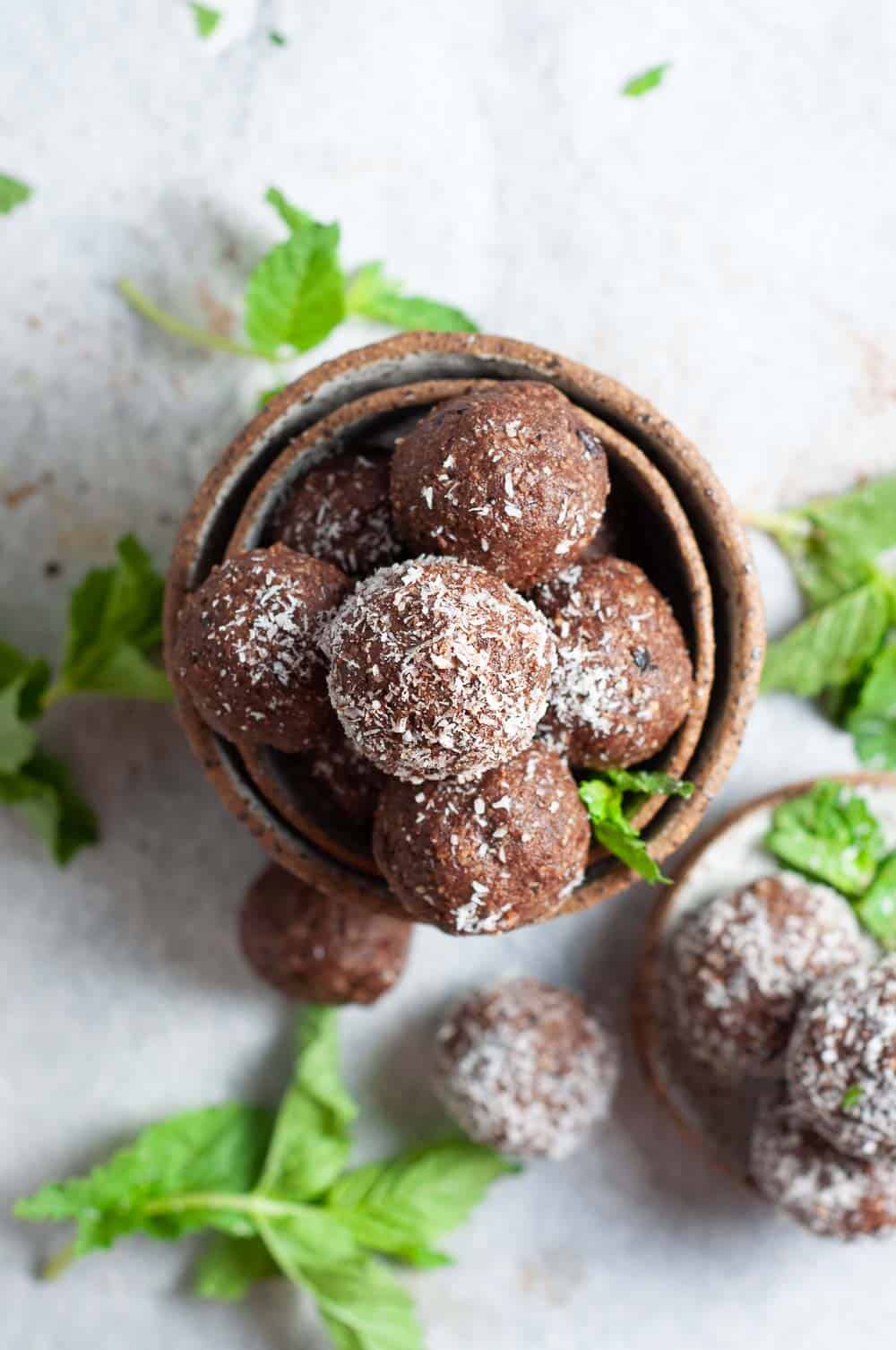 Choc Mint Bliss Balls in a bowl