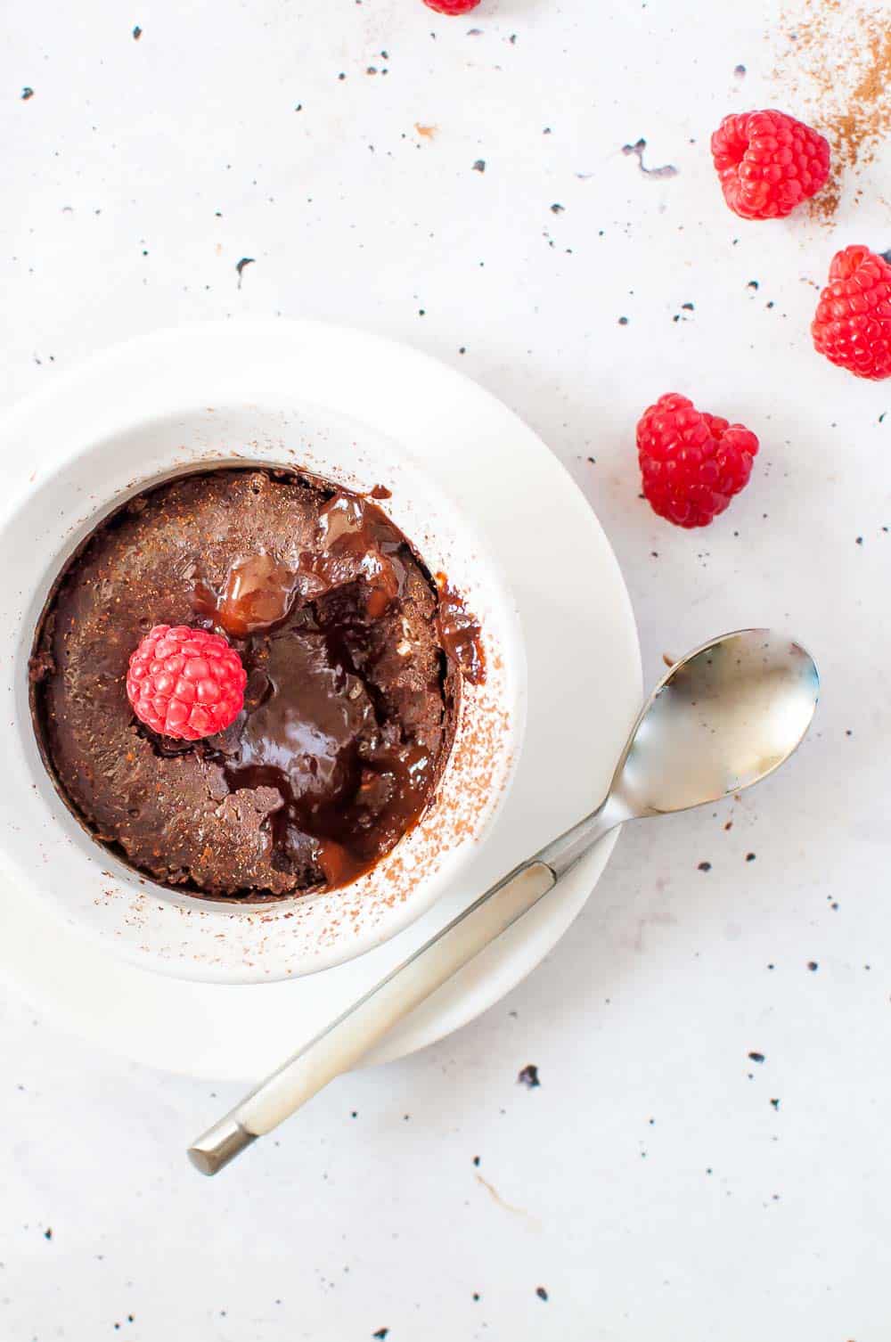 One serving of Chocolate self saucing pudding in a ramekin