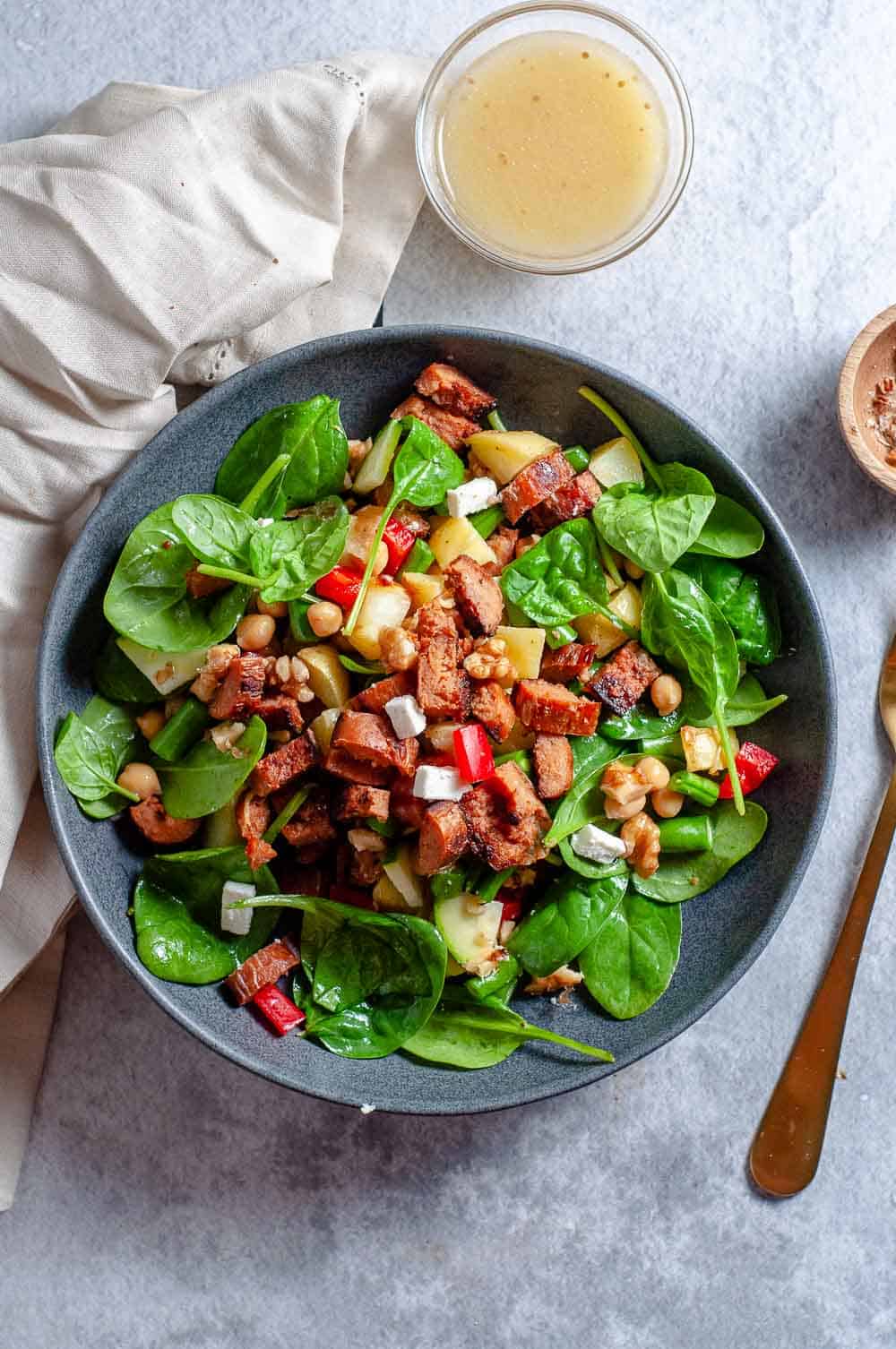 healthy summer sausage salad in a bowl