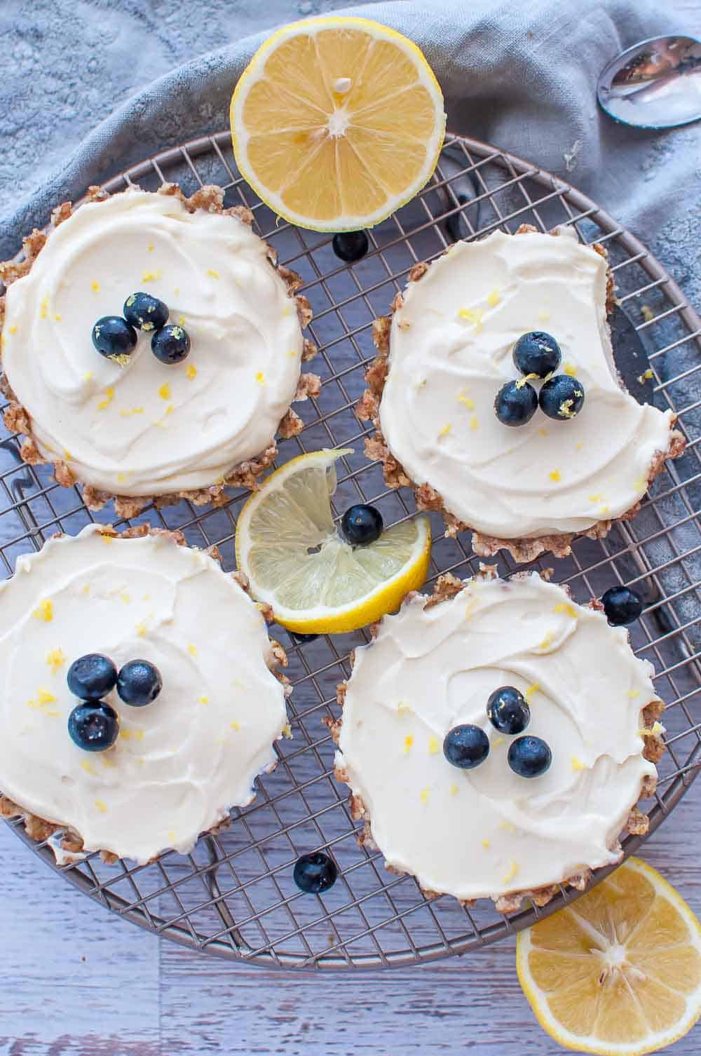 Mini lemon tarts on a wire rack