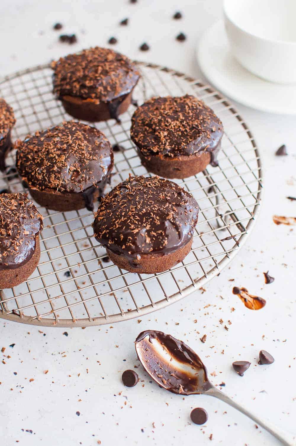 Chocolate earl grey cupcakes on a wire rack