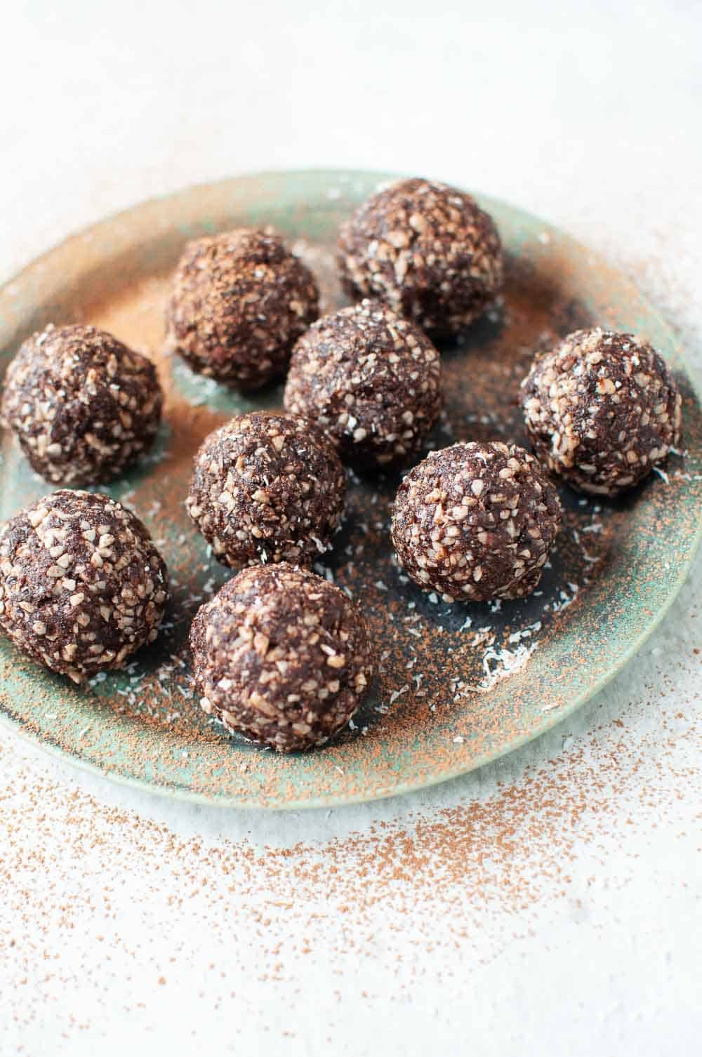 Nut free bliss balls on a plate